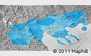 Political Shades 3D Map of Makedonia, desaturated