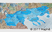 Political Shades 3D Map of Makedonia, semi-desaturated