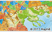 Physical Map of Makedonia, political shades outside