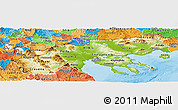 Physical Panoramic Map of Makedonia, political shades outside