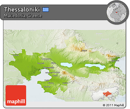 Physical 3D Map of Thessaloniki, lighten
