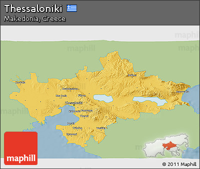 Savanna Style 3D Map of Thessaloniki, single color outside