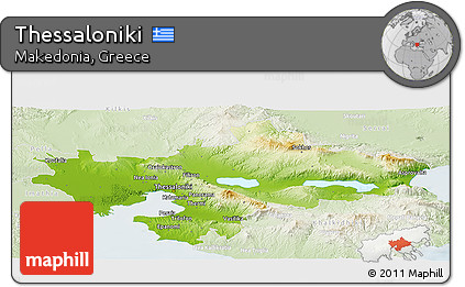 Physical Panoramic Map of Thessaloniki, lighten