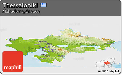 Physical Panoramic Map of Thessaloniki, single color outside