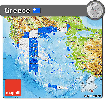 Flag Map of Greece, physical outside, flag aligned to the middle