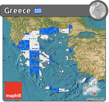 Flag Map of Greece, satellite outside, flag rotated