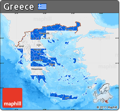 Flag Map of Greece, single color outside, bathymetry sea, flag centered