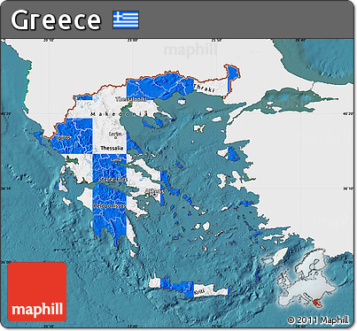 Flag Map of Greece, single color outside, satellite sea, flag rotated