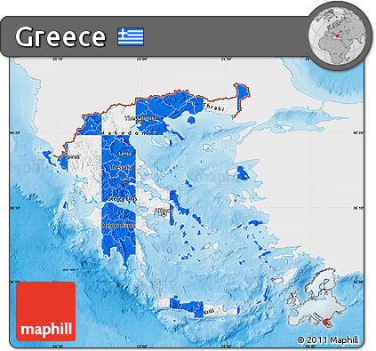 Flag Map of Greece, single color outside, shaded relief sea, flag aligned to the middle