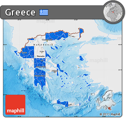 Flag Map of Greece, single color outside, shaded relief sea, flag rotated