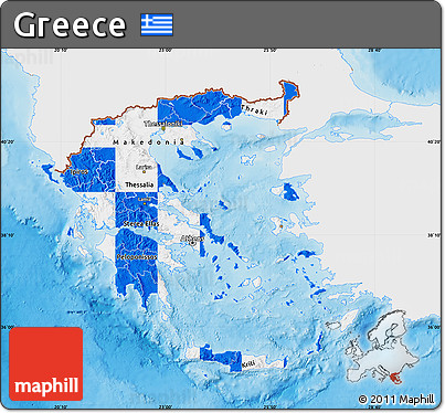 Flag Map of Greece, single color outside, shaded relief sea, flag rotated