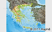 Physical Map of Greece, darken, semi-desaturated, land only