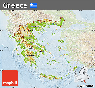 Physical Map of Greece, lighten