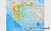 Physical Map of Greece, lighten, semi-desaturated, land only