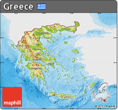Physical Map of Greece, single color outside