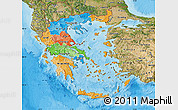 Political Map of Greece, satellite outside, bathymetry sea