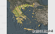 Satellite Map of Greece, darken, semi-desaturated