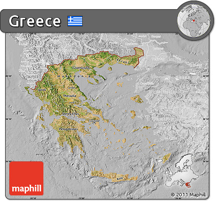 Satellite Map of Greece, lighten, desaturated