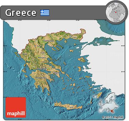 Satellite Map of Greece, single color outside