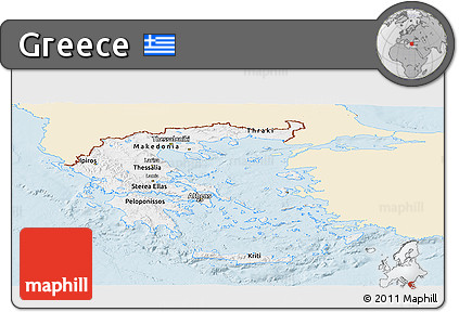 Classic Style Panoramic Map of Greece, single color outside