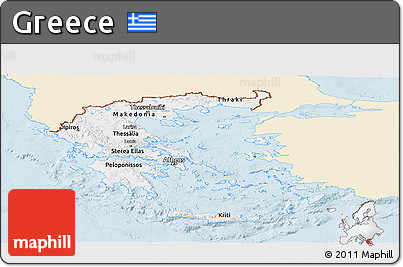Classic Style Panoramic Map of Greece, single color outside