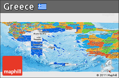 Flag Panoramic Map of Greece, political outside, flag rotated