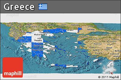 Flag Panoramic Map of Greece, satellite outside, flag rotated
