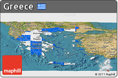 Flag Panoramic Map of Greece, satellite outside, flag rotated