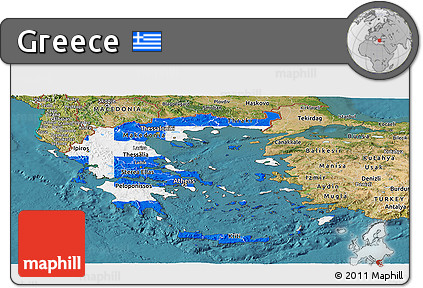 Flag Panoramic Map of Greece, satellite outside