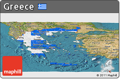 Flag Panoramic Map of Greece, satellite outside