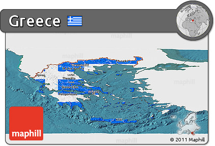Flag Panoramic Map of Greece, single color outside, satellite sea