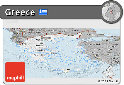 Gray Panoramic Map of Greece