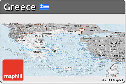 Gray Panoramic Map of Greece