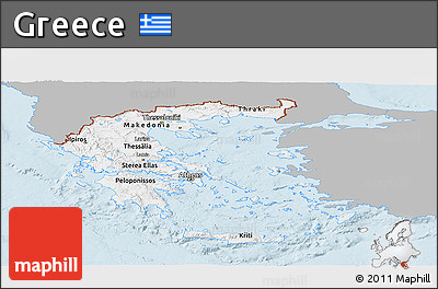 Gray Panoramic Map of Greece, single color outside