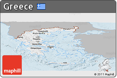 Gray Panoramic Map of Greece, single color outside