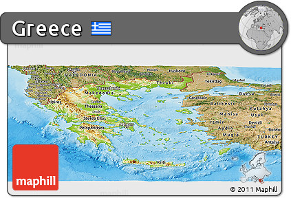 Physical Panoramic Map of Greece, satellite outside, shaded relief sea