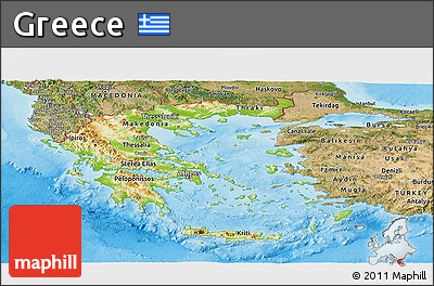 Physical Panoramic Map of Greece, satellite outside, shaded relief sea
