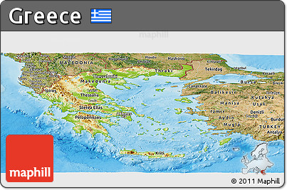 Physical Panoramic Map of Greece, satellite outside, shaded relief sea