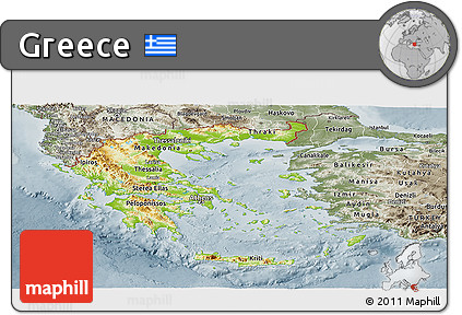 Physical Panoramic Map of Greece, semi-desaturated