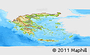 Physical Panoramic Map of Greece, single color outside, bathymetry sea