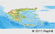 Physical Panoramic Map of Greece, single color outside, bathymetry sea, shaded relief sea