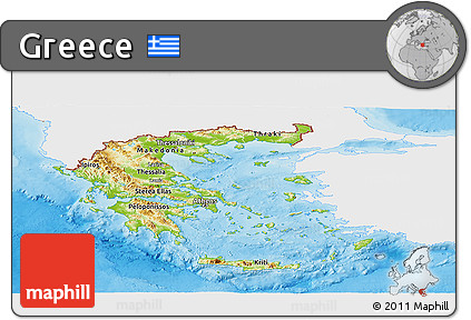 Physical Panoramic Map of Greece, single color outside