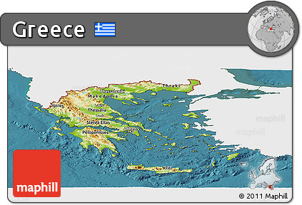 Physical Panoramic Map of Greece, single color outside, satellite sea