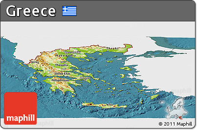 Physical Panoramic Map of Greece, single color outside, satellite sea