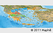 Political Panoramic Map of Greece, satellite outside, bathymetry sea