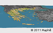 Satellite Panoramic Map of Greece, darken, desaturated, land only