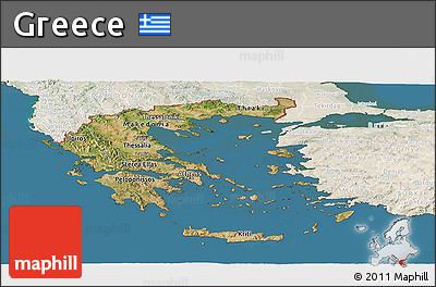 Satellite Panoramic Map of Greece, lighten, land only