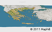 Satellite Panoramic Map of Greece, lighten, semi-desaturated, land only