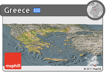 Satellite Panoramic Map of Greece, semi-desaturated