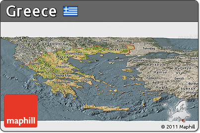 Satellite Panoramic Map of Greece, semi-desaturated